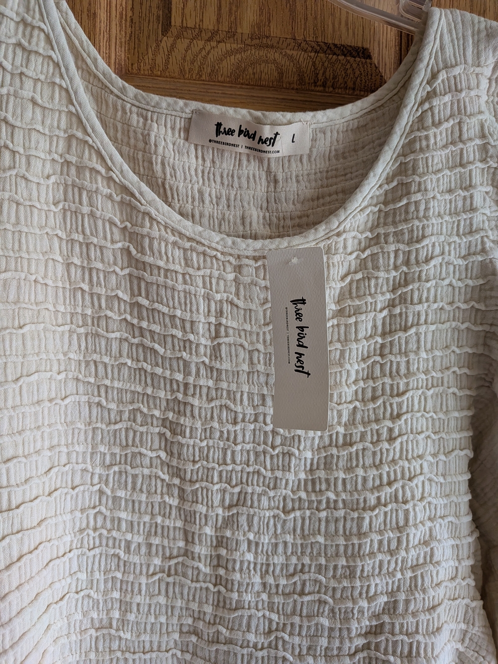Three Bird Nest Cream Smocked Texture Dress - Picture 2 of 4
